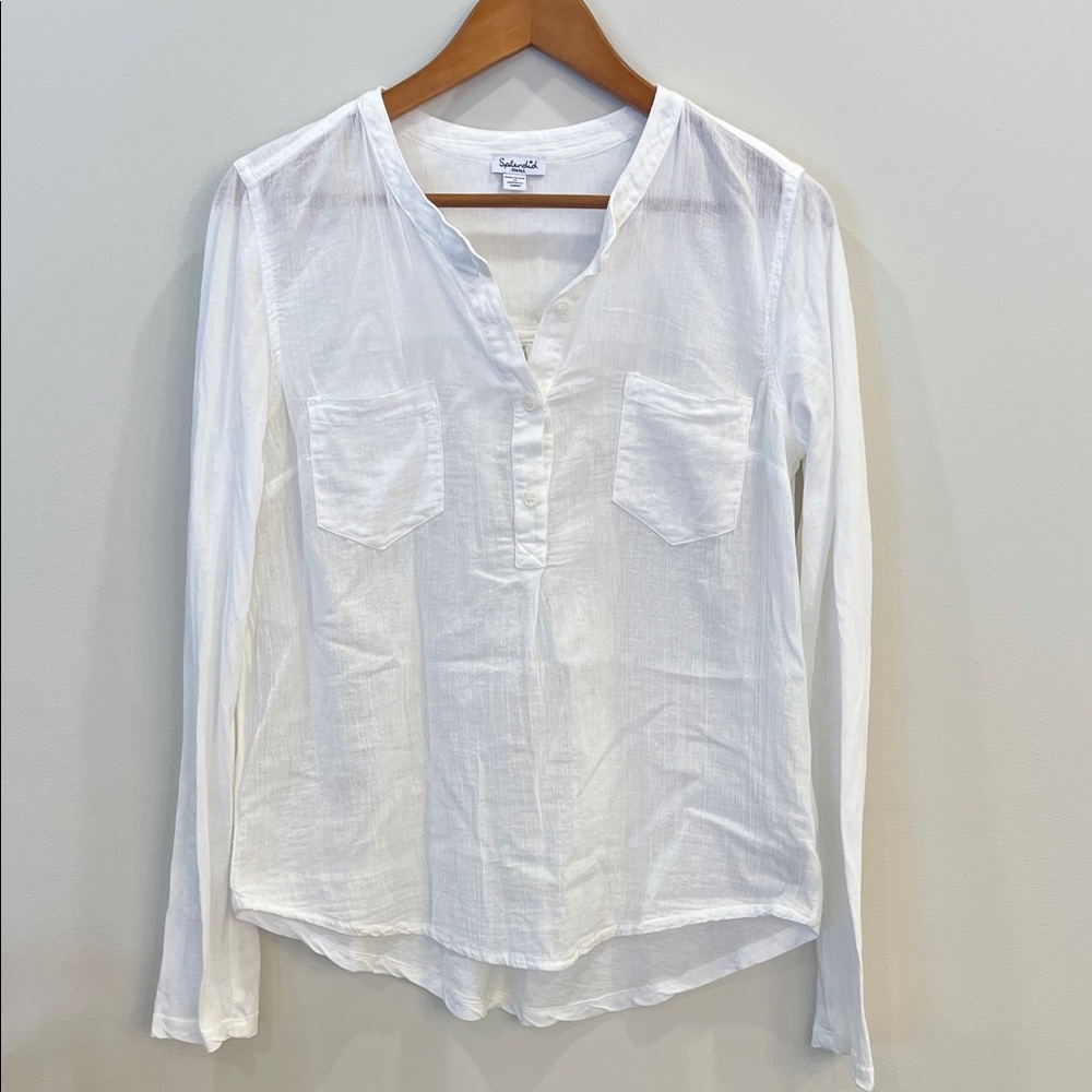 Splendid Sheer White Blouse with Pockets